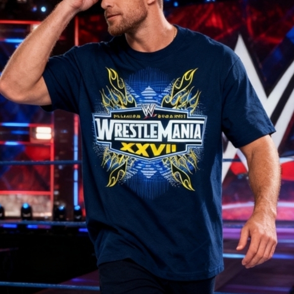 WWE Other - WWE WrestleMania XXVII Graphic T-Shirt Size M Navy Wrestling Fan Tee Cotton